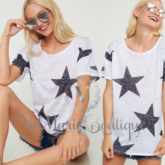 LAST 1! white burnout star print T-shirt - Picture 2 of 4